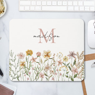 Mousepad Floral de Prado de Flores Silvestres em Aquarela M