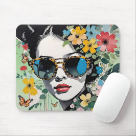 Mousepad Floral de Rosto da pop com Borboletas