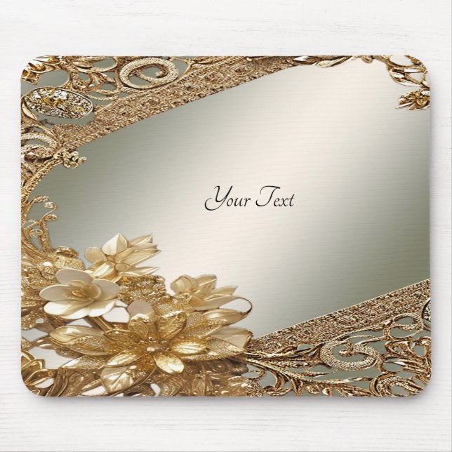 Mousepad Floral do Ornamentado Dourado Moderno (Frente)