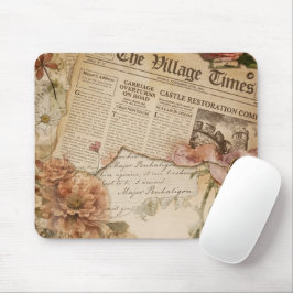 Mousepad Floral Estética de Jornal Antigo Fofo