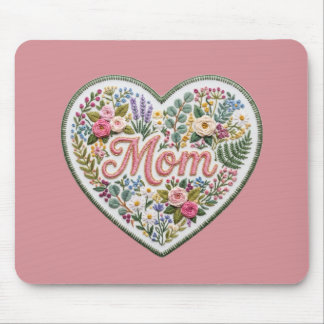 Mousepad Floral Faux Embroidery Heart Mom
