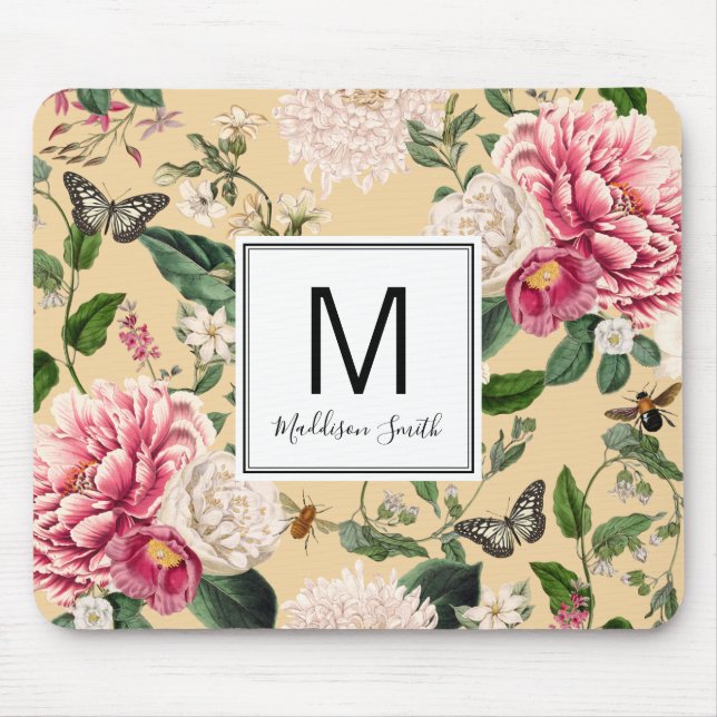 Mousepad Floral Fllower Garden Adicione Seu Nome Creme Amar (Frente)