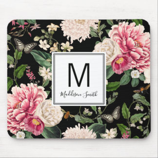 Mousepad Floral Fllower Garden Adicione Seu Nome Preto