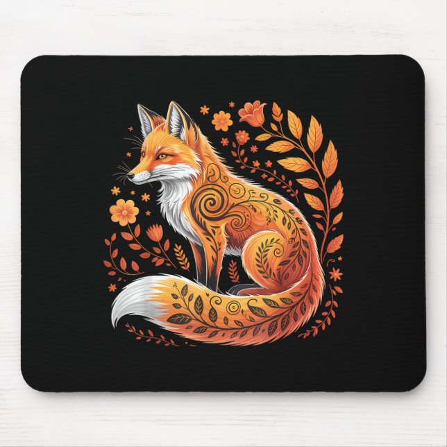 Mousepad Floral Fox Flowers Art Fox In Autumn - Fall Fox  (Frente)