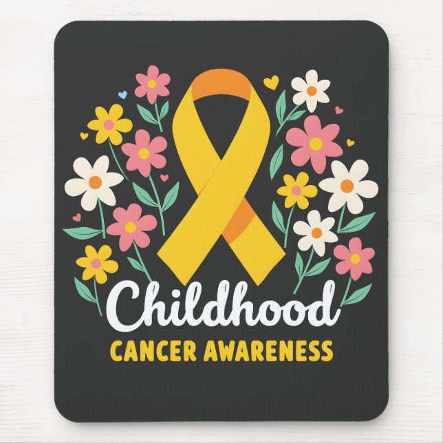 Mousepad Floral Infância Cancer Conscientização Fita Amarel (Frente)