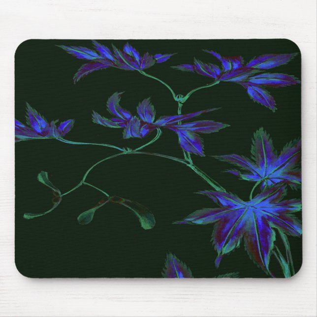 Mousepad Floral Japonês Azul e Verde Profundo (Frente)