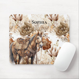 Mousepad Floral Marrom Creme Cavalo Western