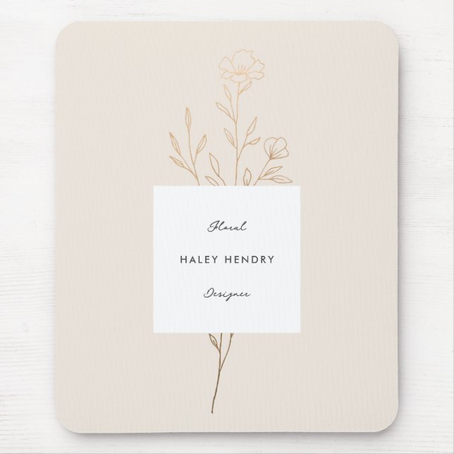Mousepad Floral Minimalista Moderno Ilustrado Dourado (Frente)