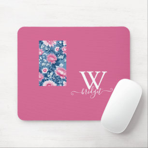 Mousepad Floral moderno, azul e rosa,