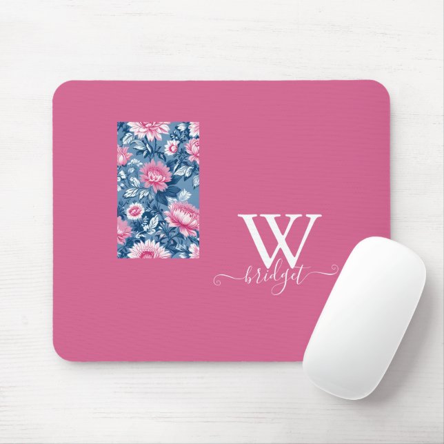 Mousepad Floral moderno, azul e rosa, (Com mouse)