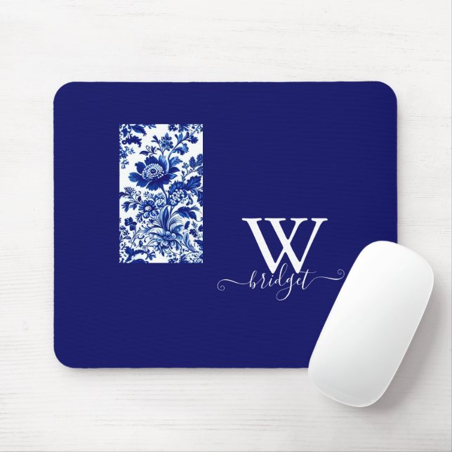 Mousepad Floral moderno de Vintage azul delft (Com mouse)