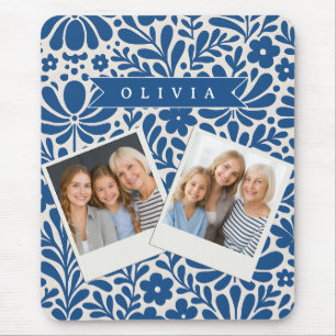 Mousepad Floral Nórdico Personalizado Azul Folclórico