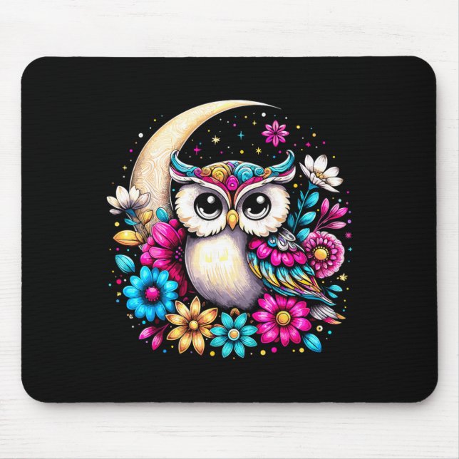 Mousepad Floral Owl And Moon  (Frente)
