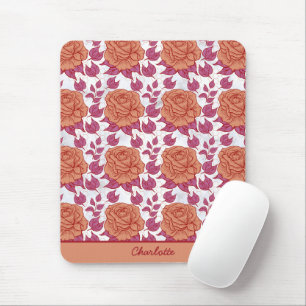 Mousepad Floral padrão grande floração com nome personaliza