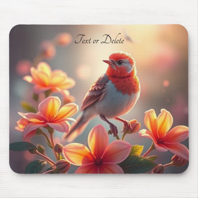 Mousepad Floral Pássaro Laranja (Frente)