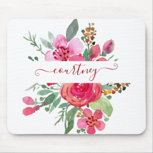 Mousepad Floral personalizado com aquarela rosa