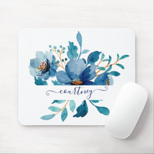Mousepad Floral personalizado em aquarela azul brilhante