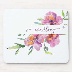 Mousepad Floral personalizado em aquarela rosa
