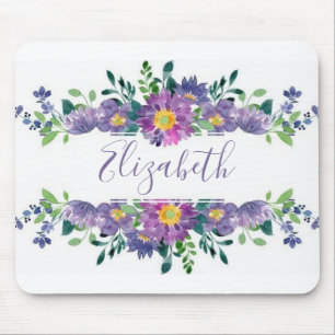 Mousepad Floral personalizado em aquarela roxa