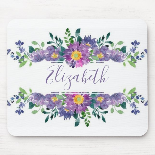 Mousepad Floral personalizado em aquarela roxa  (Frente)