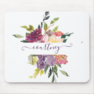 Mousepad Floral personalizado em aquarela roxo e vermelho