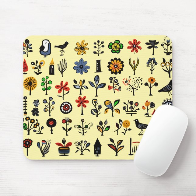 Mousepad Floral popular e aves coloridas (Com mouse)