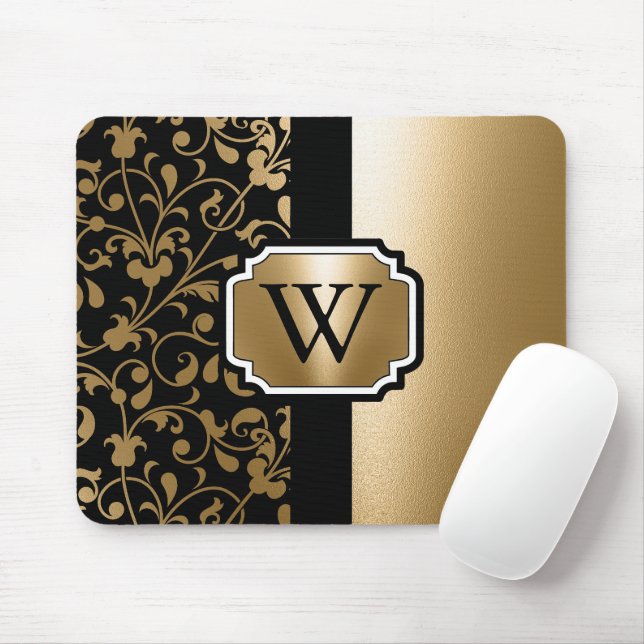 Mousepad Floral Preto e Ouro (Com mouse)