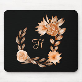 Mousepad Floral Preto Marrom e Pêssego Monogramado