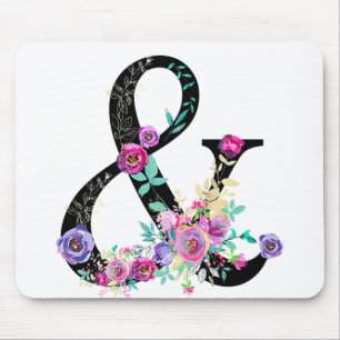 Mousepad Floral Preto Moderno Ampersand Chic Rústico Countr
