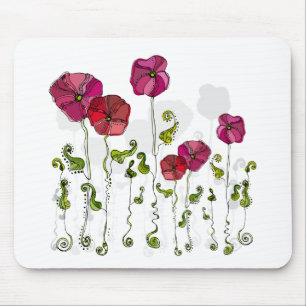 Mousepad Floral Retro Cor-de-Rosa e Vermelho Bonito