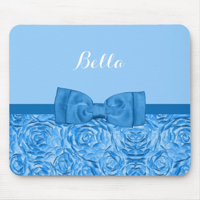 Mousepad Floral Rosa azul-claro, com Arco Bonito e nome (Frente)