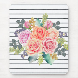 Mousepad Floral Stripe Pattern Trendy Rosa