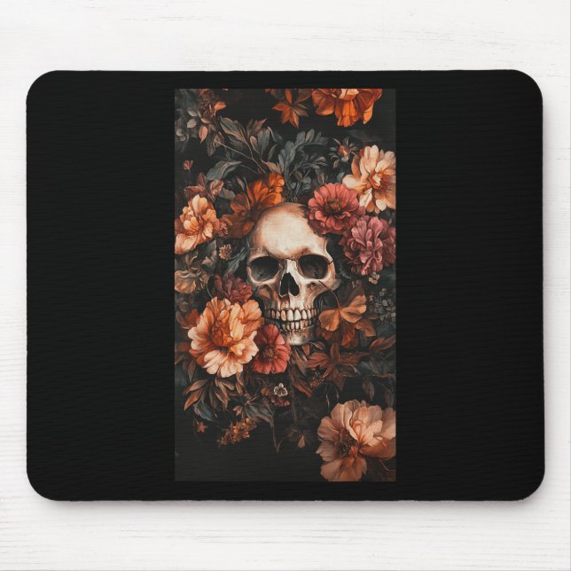 Mousepad Floral Sutil Acentos Crânio Arte Crônica (Frente)