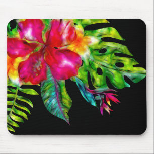 Mousepad Floral Tropical Brilhante Hibisco e Folhas