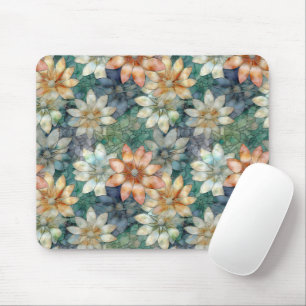 Mousepad Floral Verde Branco Azul Pêssego
