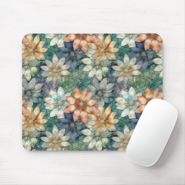 Mousepad Floral Verde Branco Azul Pêssego (Com mouse)