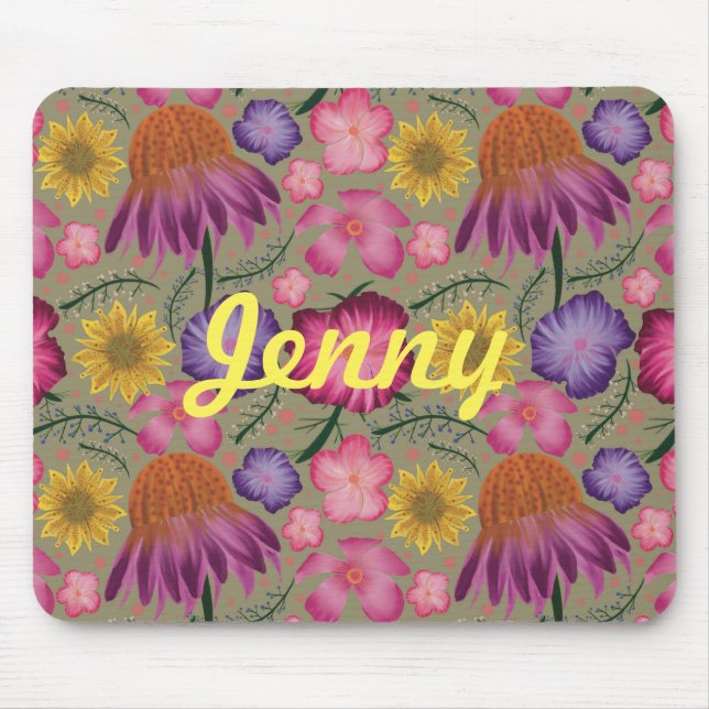 Mousepad Floral Verde de Flor Selvagem Personalizado (Frente)