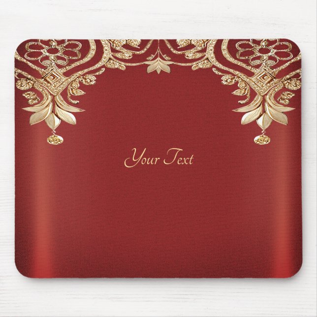 Mousepad Floral Vermelho Dourado Moderno (Frente)