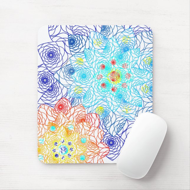 Mousepad Floral vermelho e azul colorido (Com mouse)