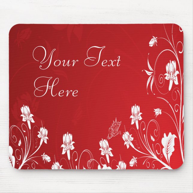 Mousepad Floral Vermelho e Branco Moderno (Frente)