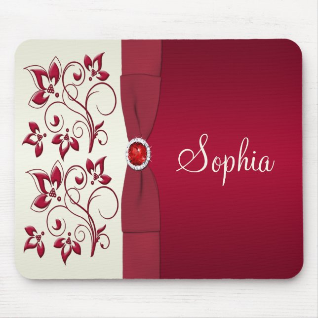 Mousepad Floral Vermelho e Ivory (Frente)