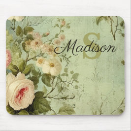 Mousepad Floral Vintage Rosa Folhagem