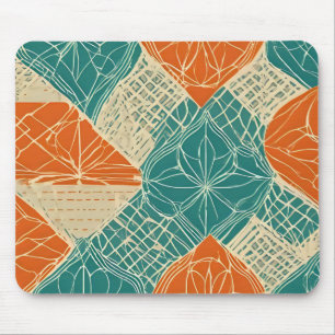 Mousepad Flores Abstratas Azul-Verde, Laranja e Bege
