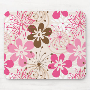 Mousepad Flores abstratas marrons e cor-de-rosa bonitos do