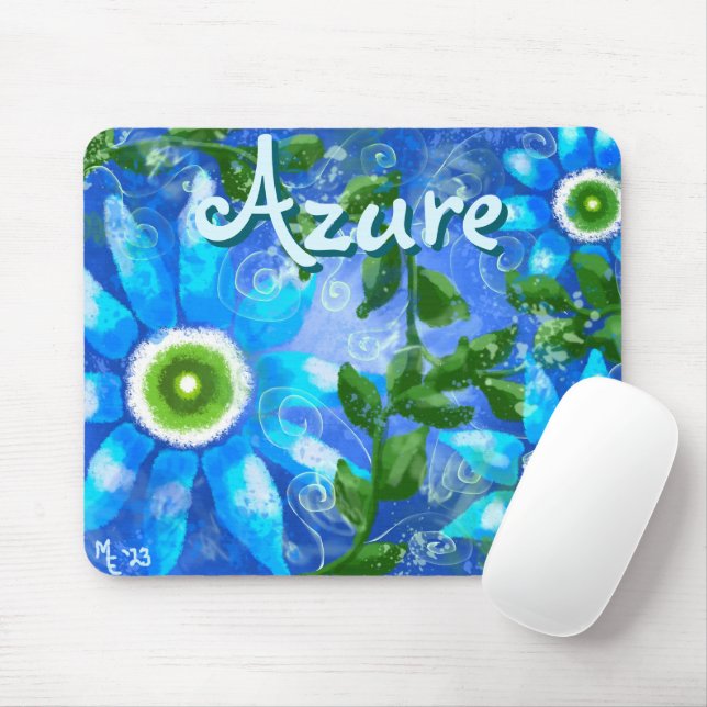Mousepad Flores Abstrato Azuis Verdes Florais Personalizada (Com mouse)