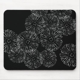 Mousepad Flores abstrato brancas e pretas