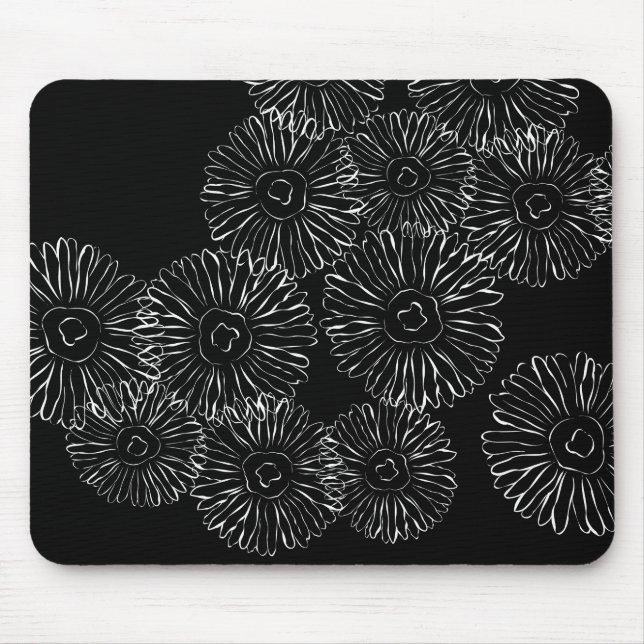 Mousepad Flores abstrato brancas e pretas (Frente)