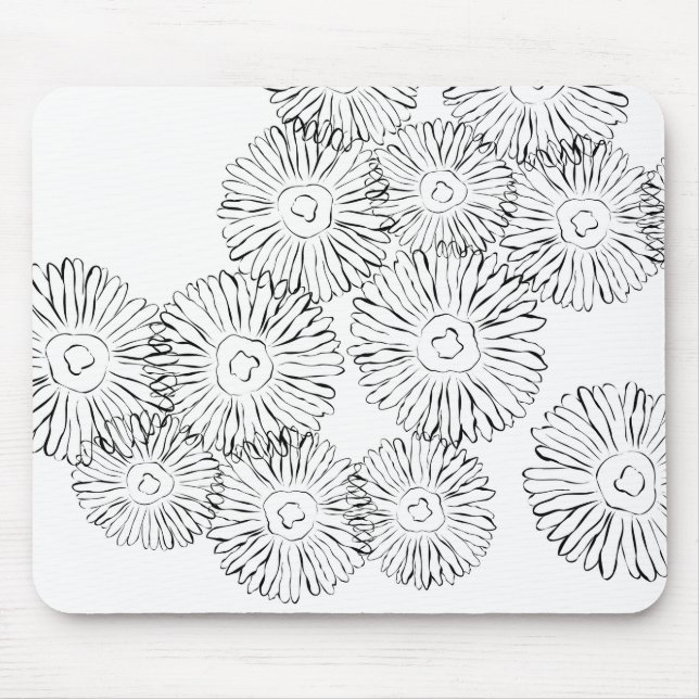Mousepad Flores abstrato brancas e pretas (Frente)