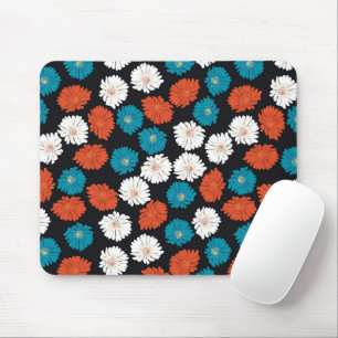 Mousepad Flores abstrato, brancas, vermelhas e azuis