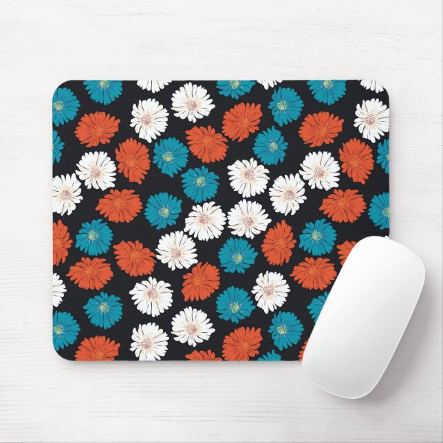 Mousepad Flores abstrato, brancas, vermelhas e azuis (Com mouse)